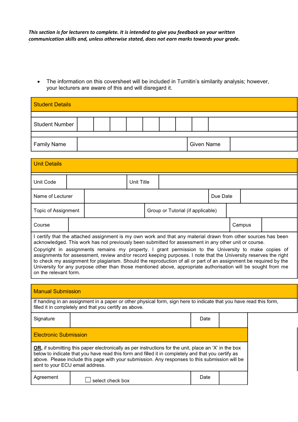 This Section Is for Lecturers to Complete. It Is Intended to Give You Feedback on Your