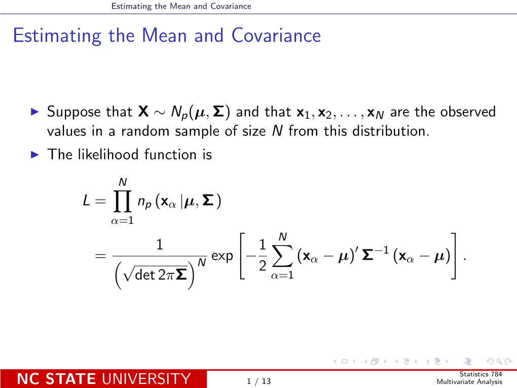 Estimating the Mean and Covariance Estimating the Mean and Covariance