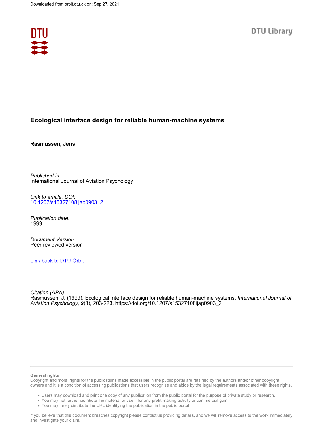 Ecological Interface Design for Reliable Human-Machine Systems