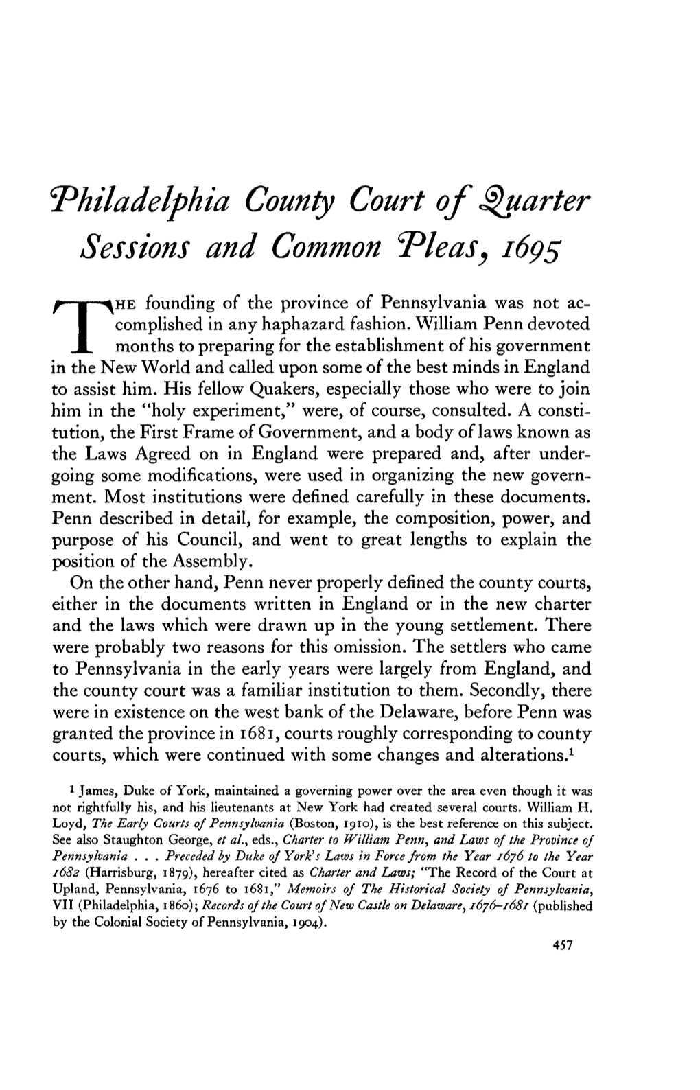 "Philadelphia County Court of Quarter Sessions and Common Pleas, 1695
