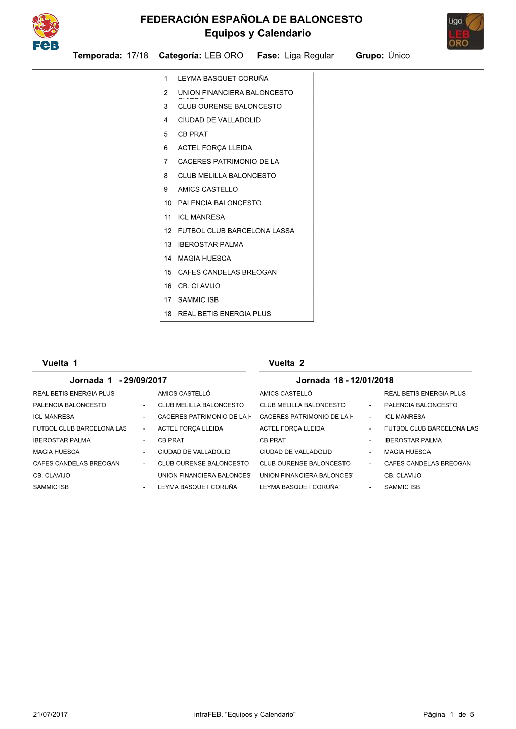 Equipos Y Calendario FEDERACIÓN ESPAÑOLA DE BALONCESTO