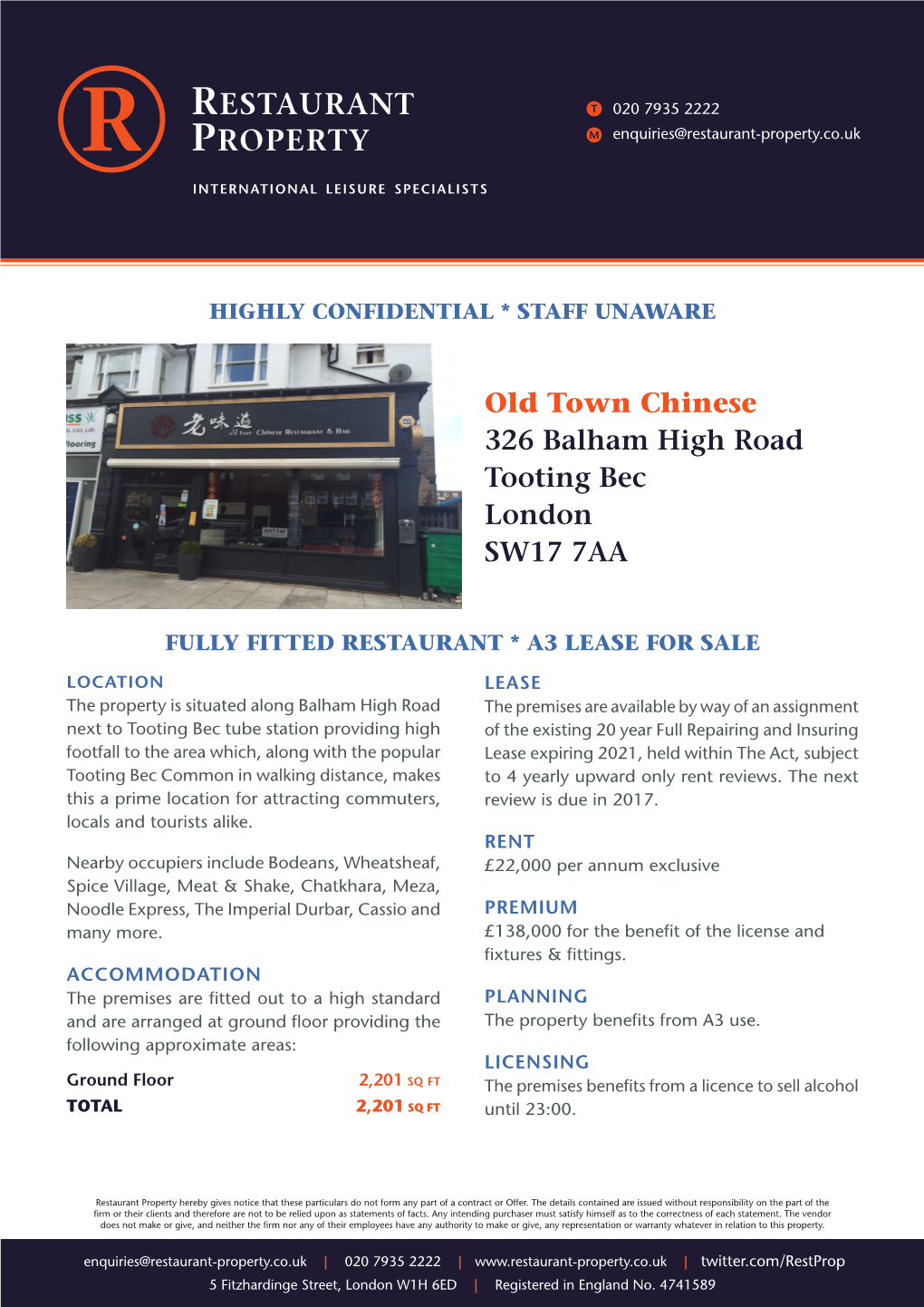 Old Town Chinese 326 Balham High Road Tooting Bec London SW17 7AA