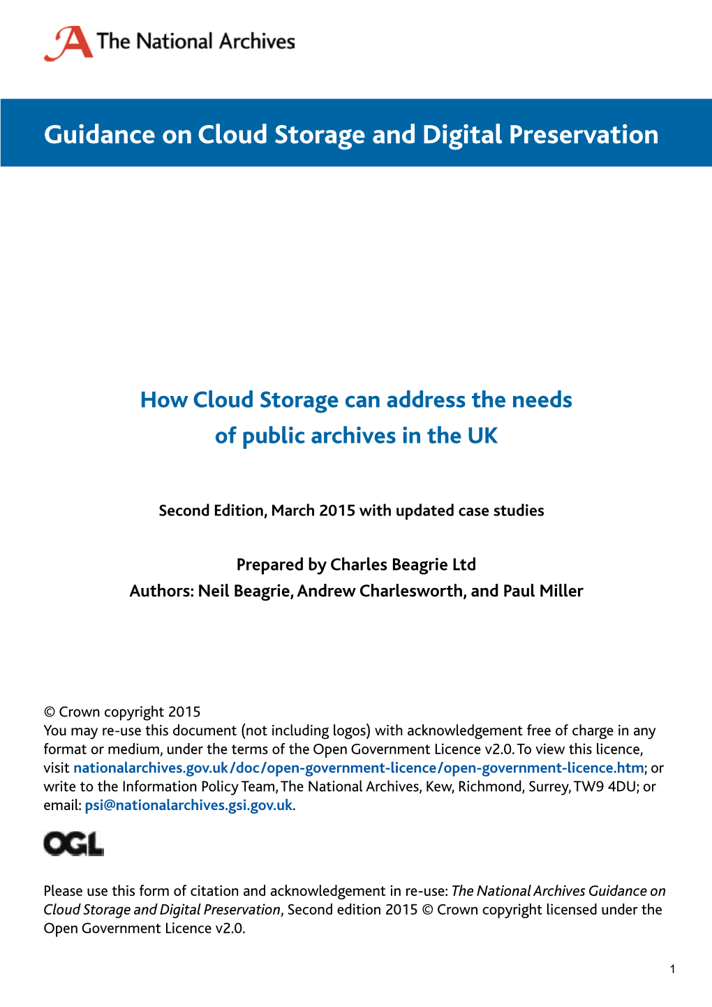 Guidance on Cloud Storage and Digital Preservation Second Edition March 2015
