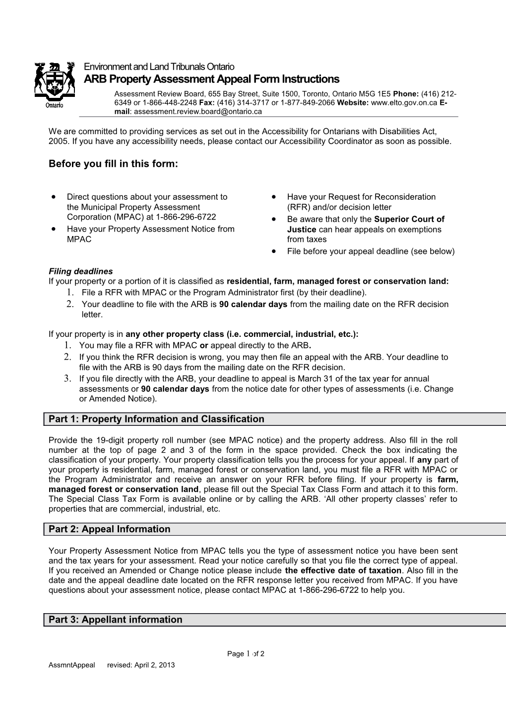 Instructions for Filing a Property Assessment Complaint