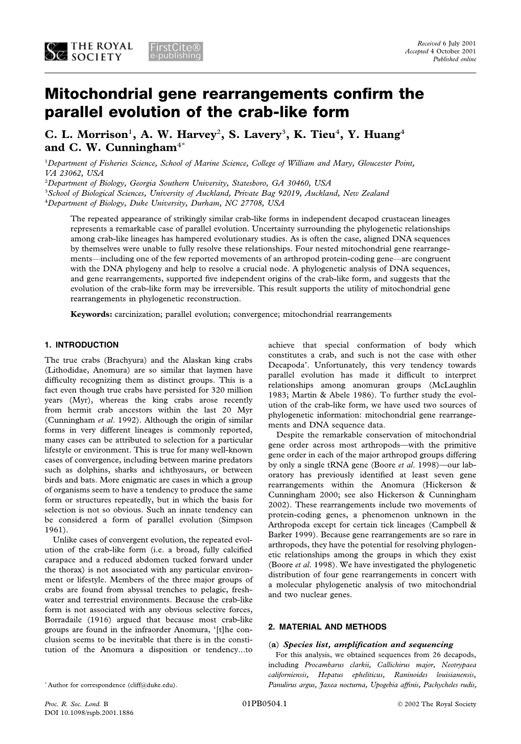 Mitochondrial Gene Rearrangements Confirm the Parallel Evolution of The