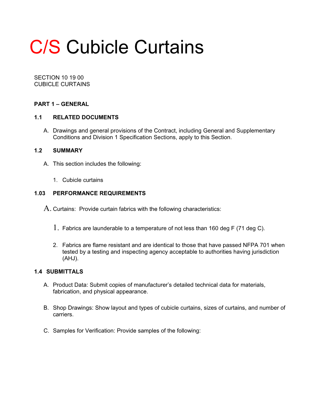 Cubicle Curtain Specification