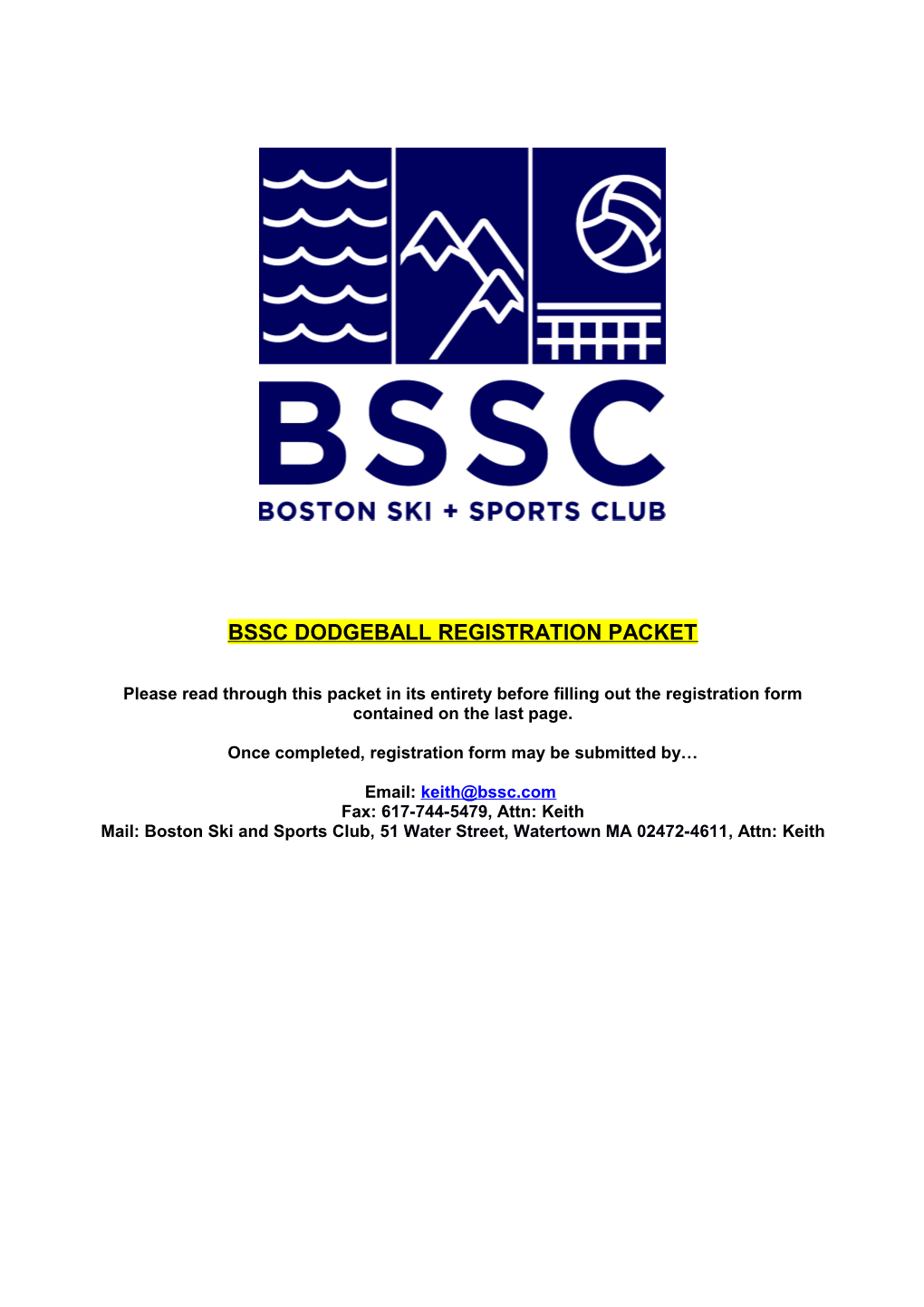 Bssc Dodgeball Registration Packet