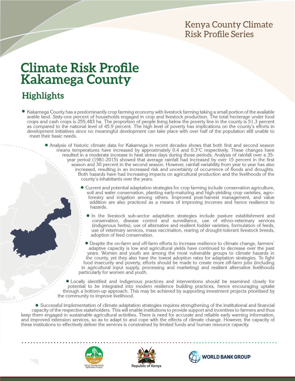 Climate Risk Profile Kakamega County Highlights