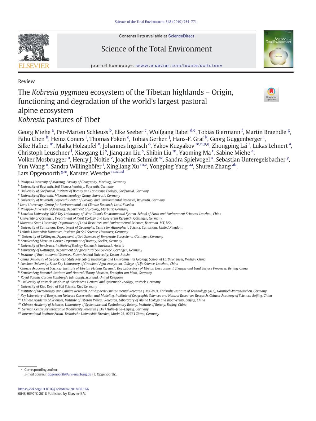 The Kobresia Pygmaea Ecosystem of the Tibetan Highlands