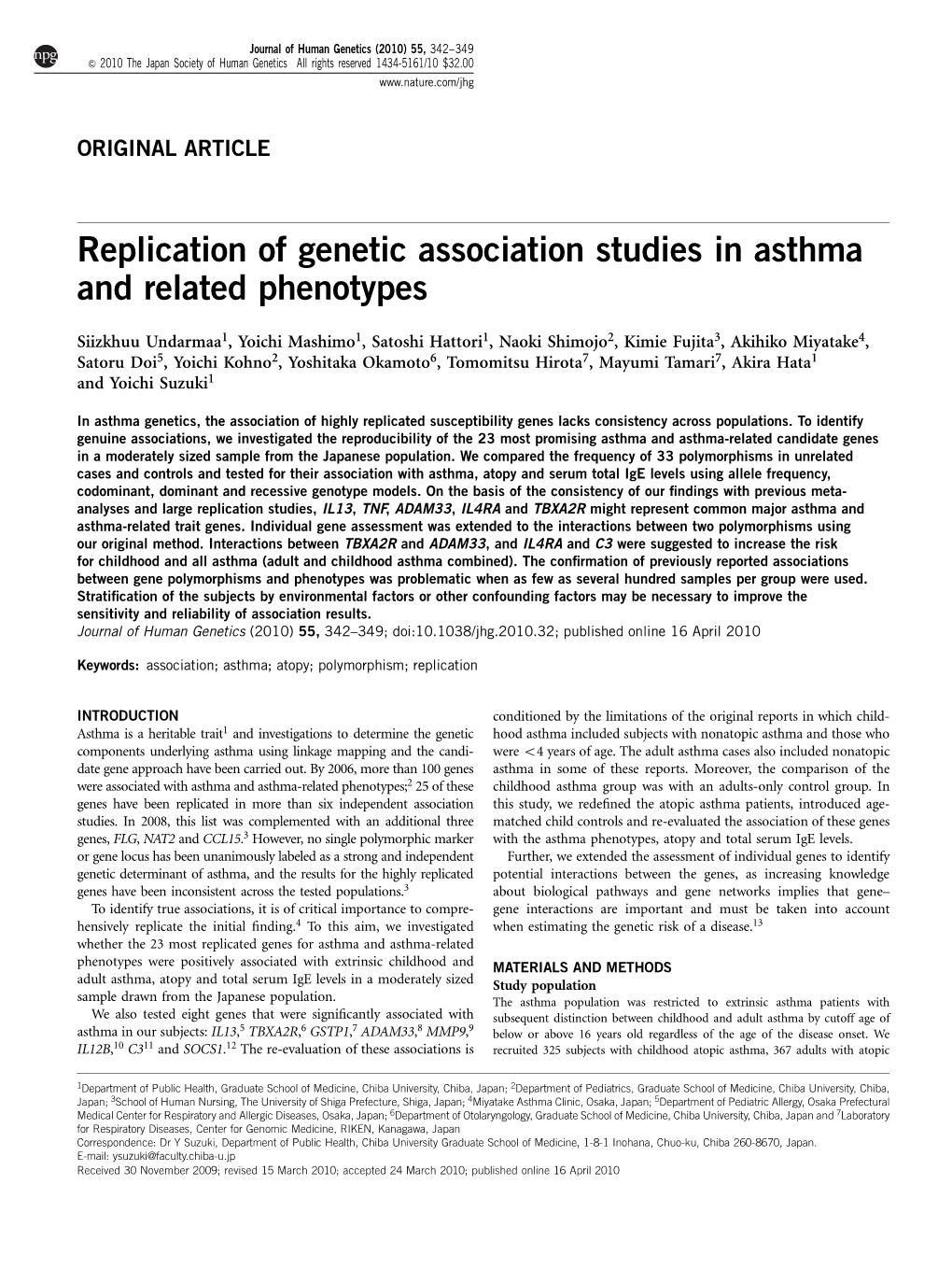 Replication of Genetic Association Studies in Asthma and Related Phenotypes