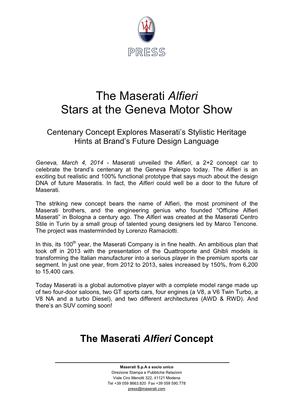 The Maserati Alfieri Stars at the Geneva Motor Show