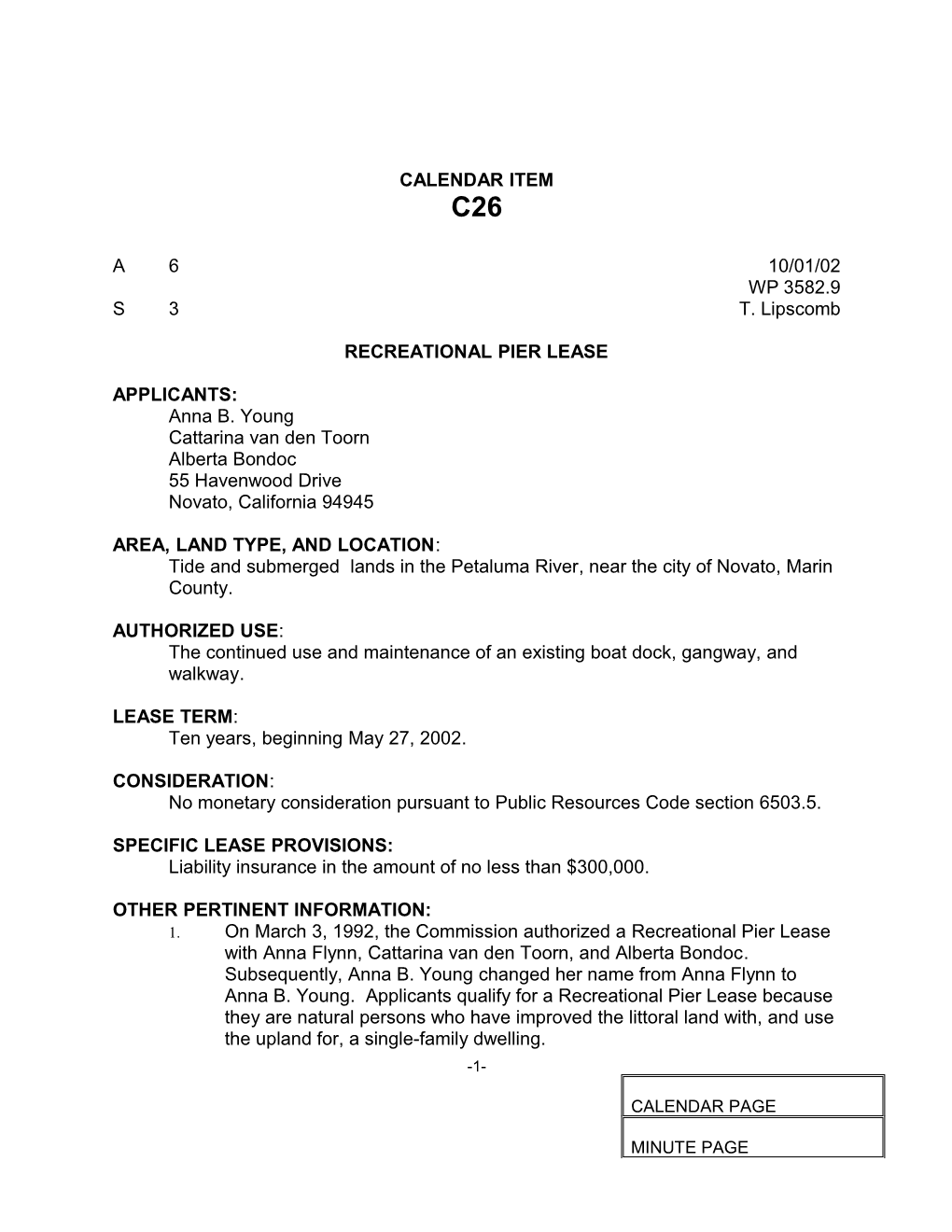 Recreational Pier Lease