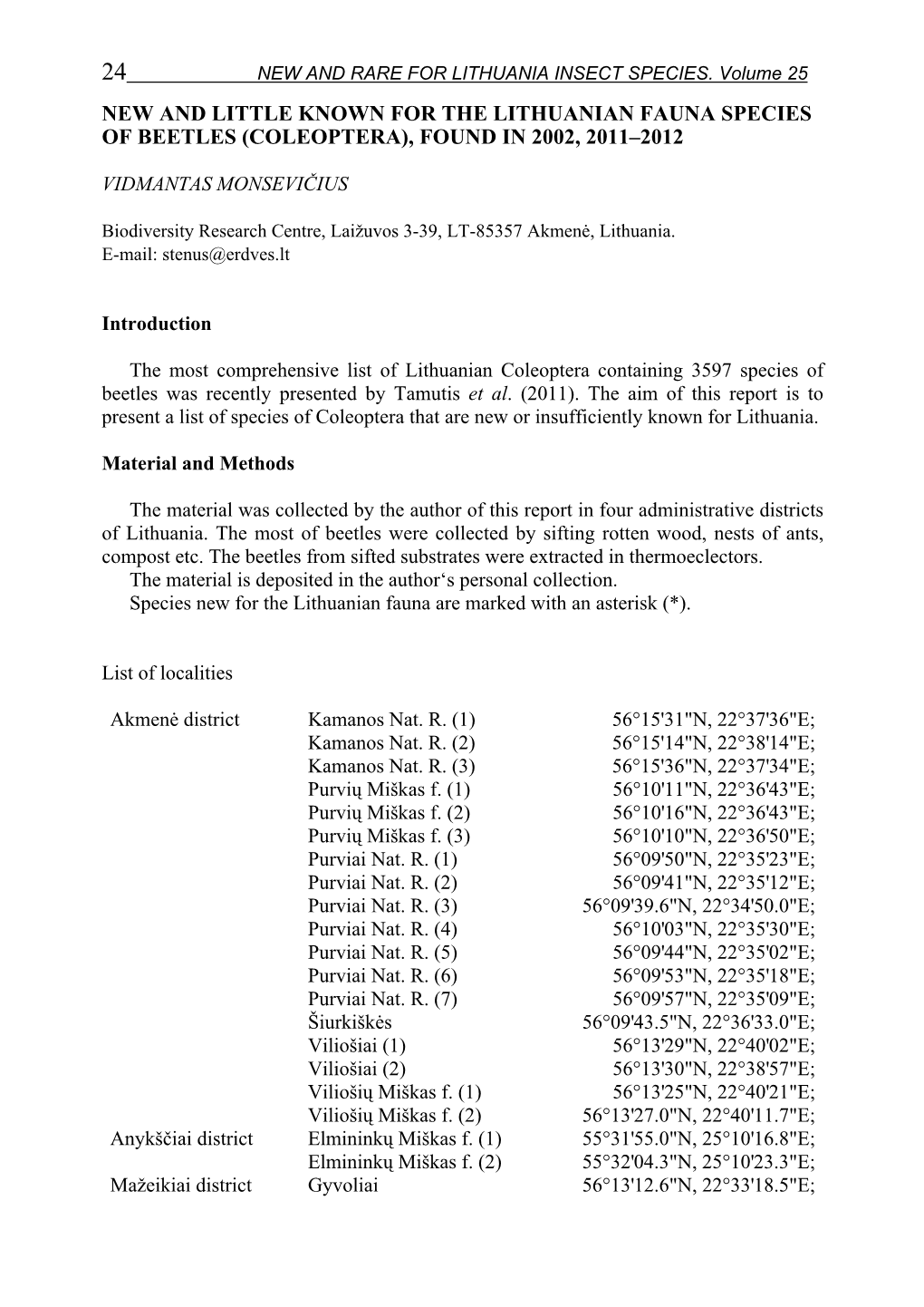 New and Little Known for the Lithuanian Fauna Species of Beetles (Coleoptera), Found in 2002, 2011–2012