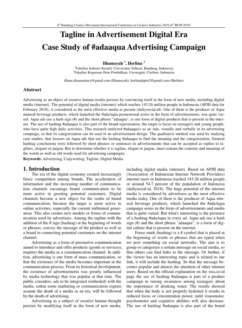 Tagline in Advertisement Digital Era Case Study of #Adaaqua Advertising Campaign