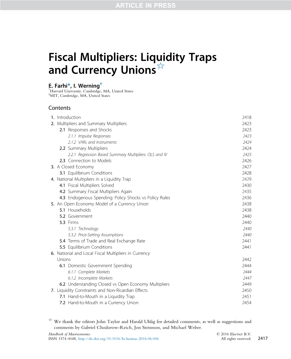 Fiscal Multipliers: Liquidity Traps and Currency Unions☆