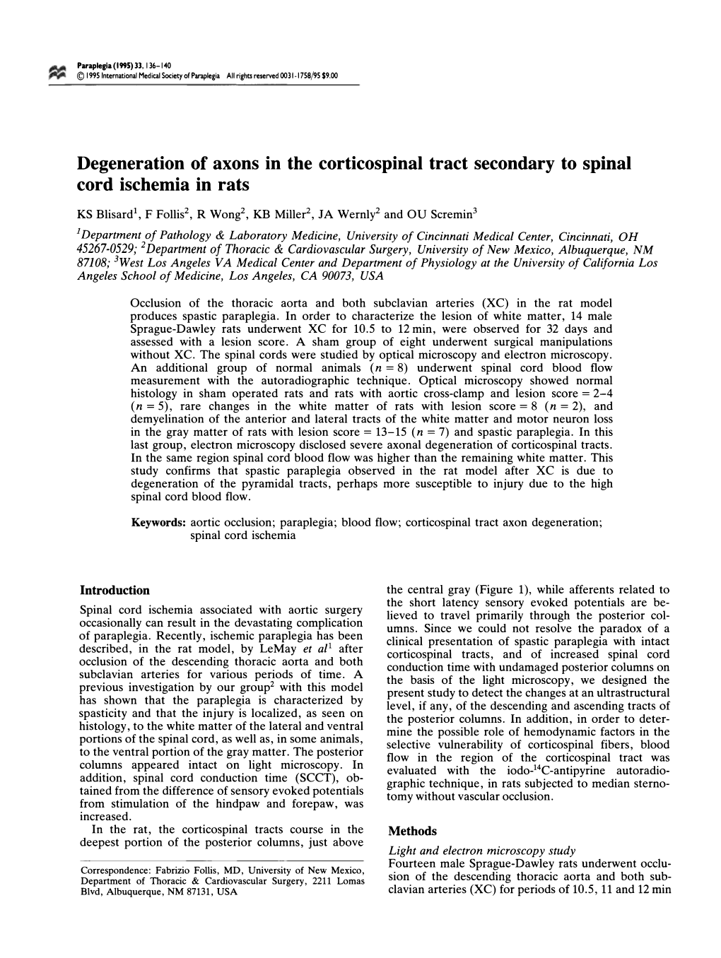 Degeneration of Axons in the Corticospinal Tract Secondary To