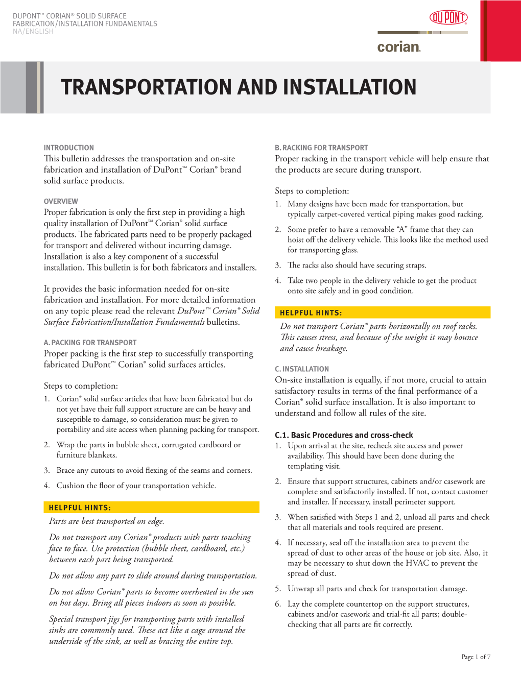 Transportation and Installation