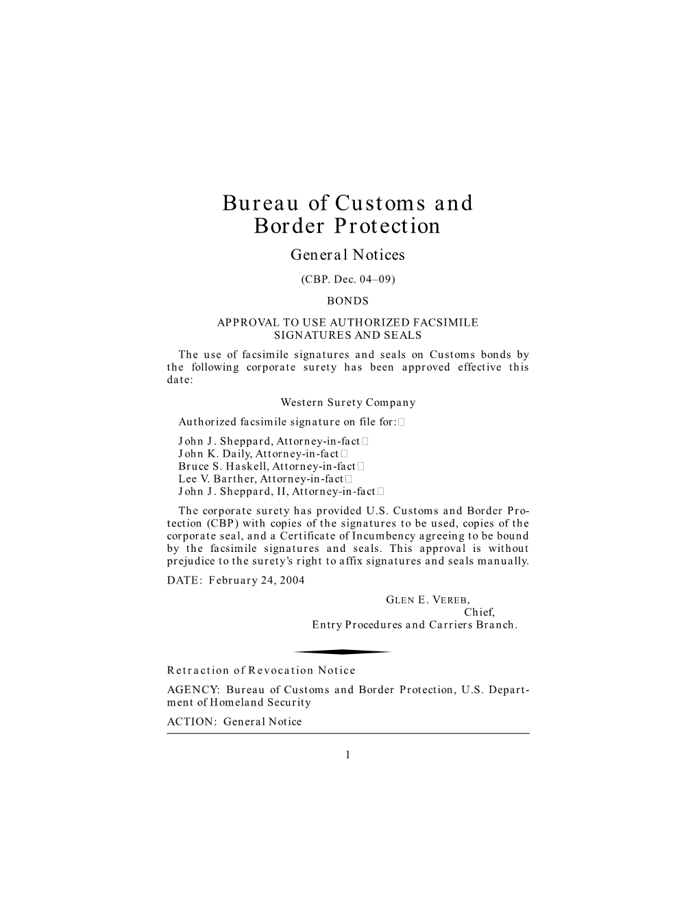 Bureau of Customs and Border Protection General Notices (CBP