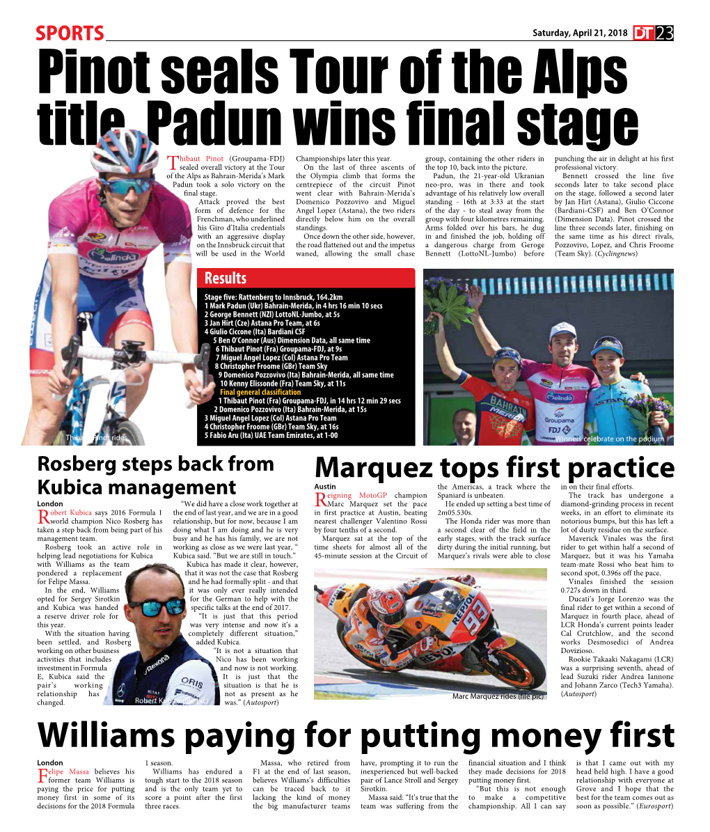 Pinot Seals Tour of the Alps Title, Padun Wins Final Stage Hibaut Pinot (Groupama-FDJ) Championships Later This Year