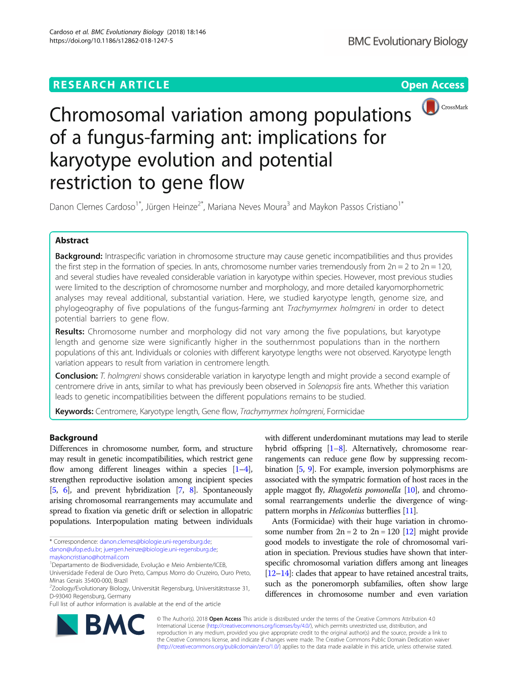 Chromosomal Variation Among Populations of a Fungus-Farming Ant