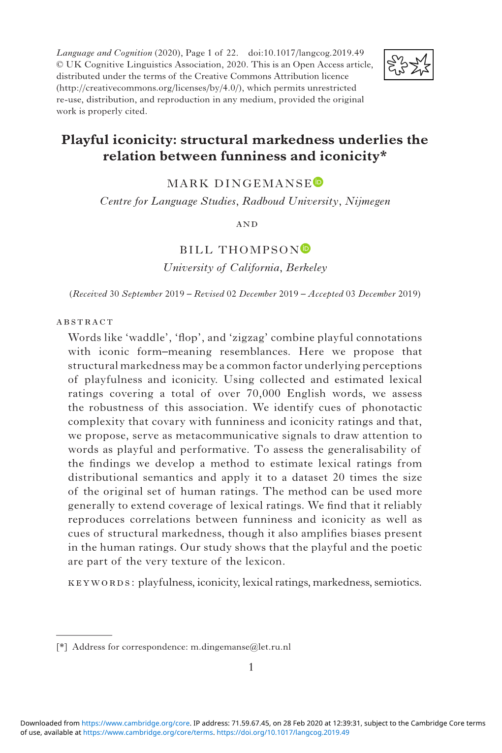 Playful Iconicity: Structural Markedness Underlies the Relation Between Funniness and Iconicity*