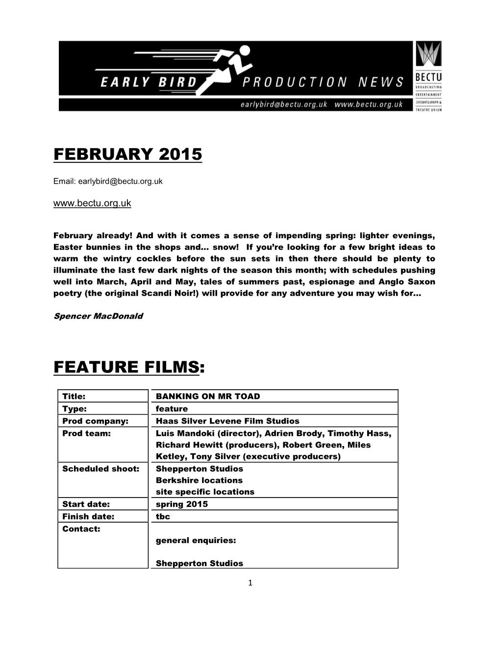 February 2015 Feature Films