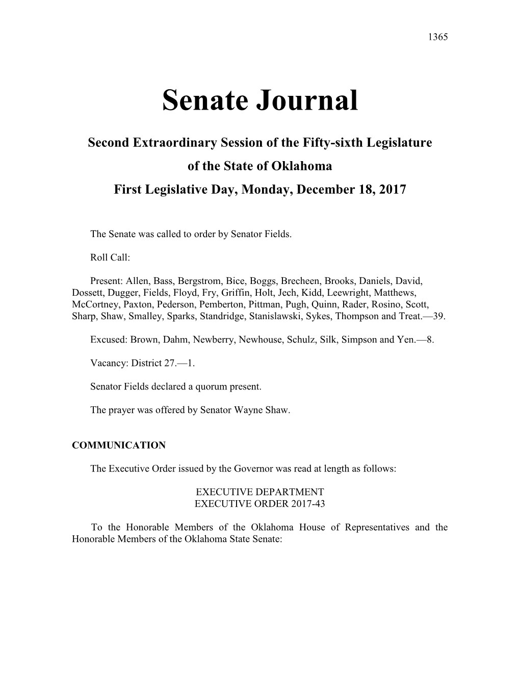 Senate Journal Dec 18, 2017