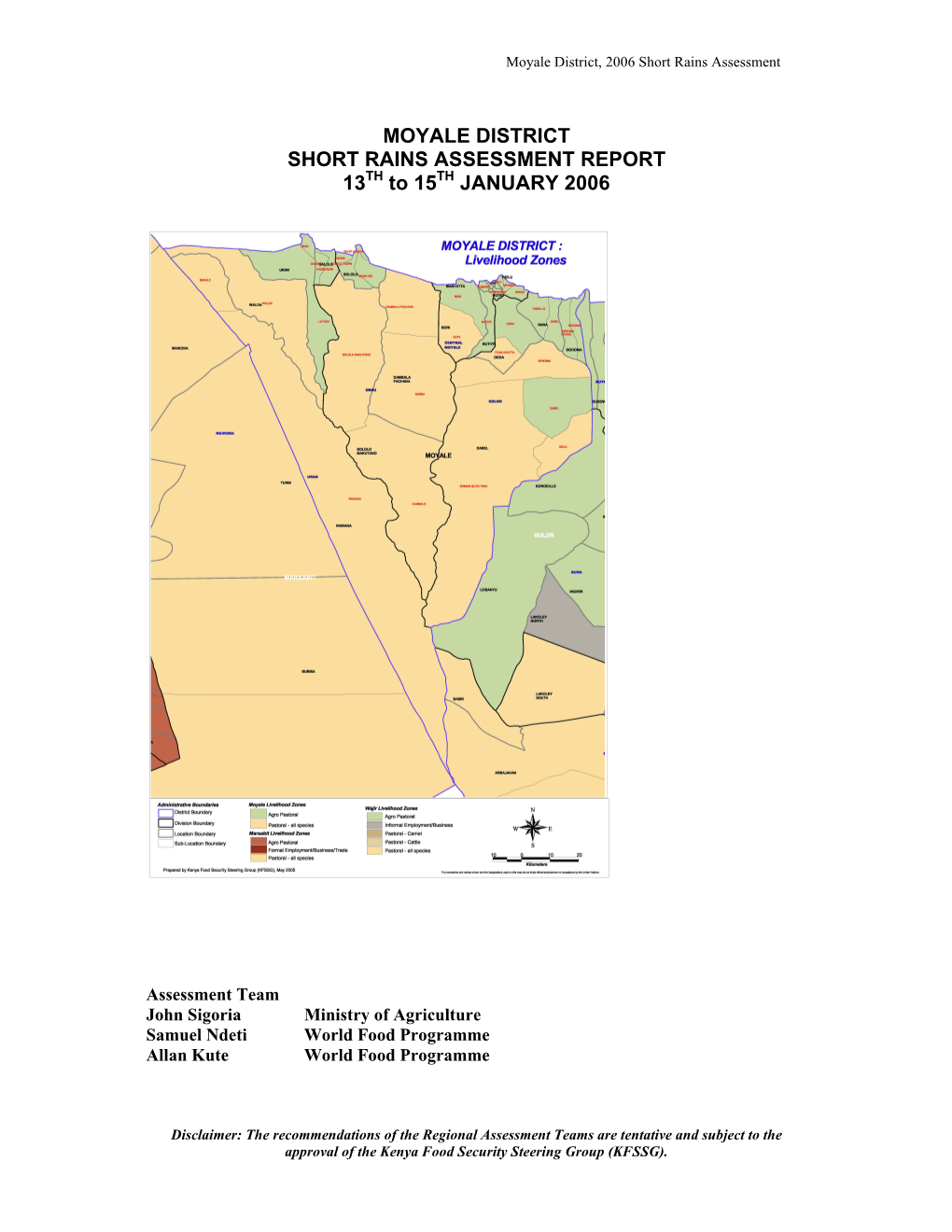 MOYALE DISTRICT SHORT RAINS ASSESSMENT REPORT 13TH To