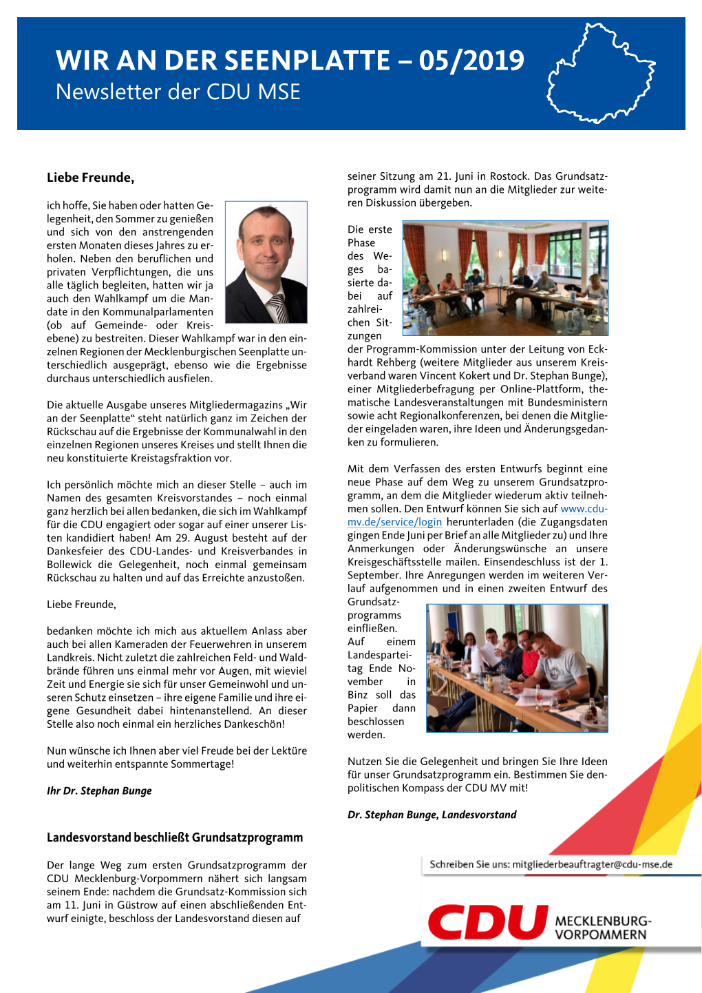 WIR an DER SEENPLATTE – 05/2019 Newsletter Der CDU MSE