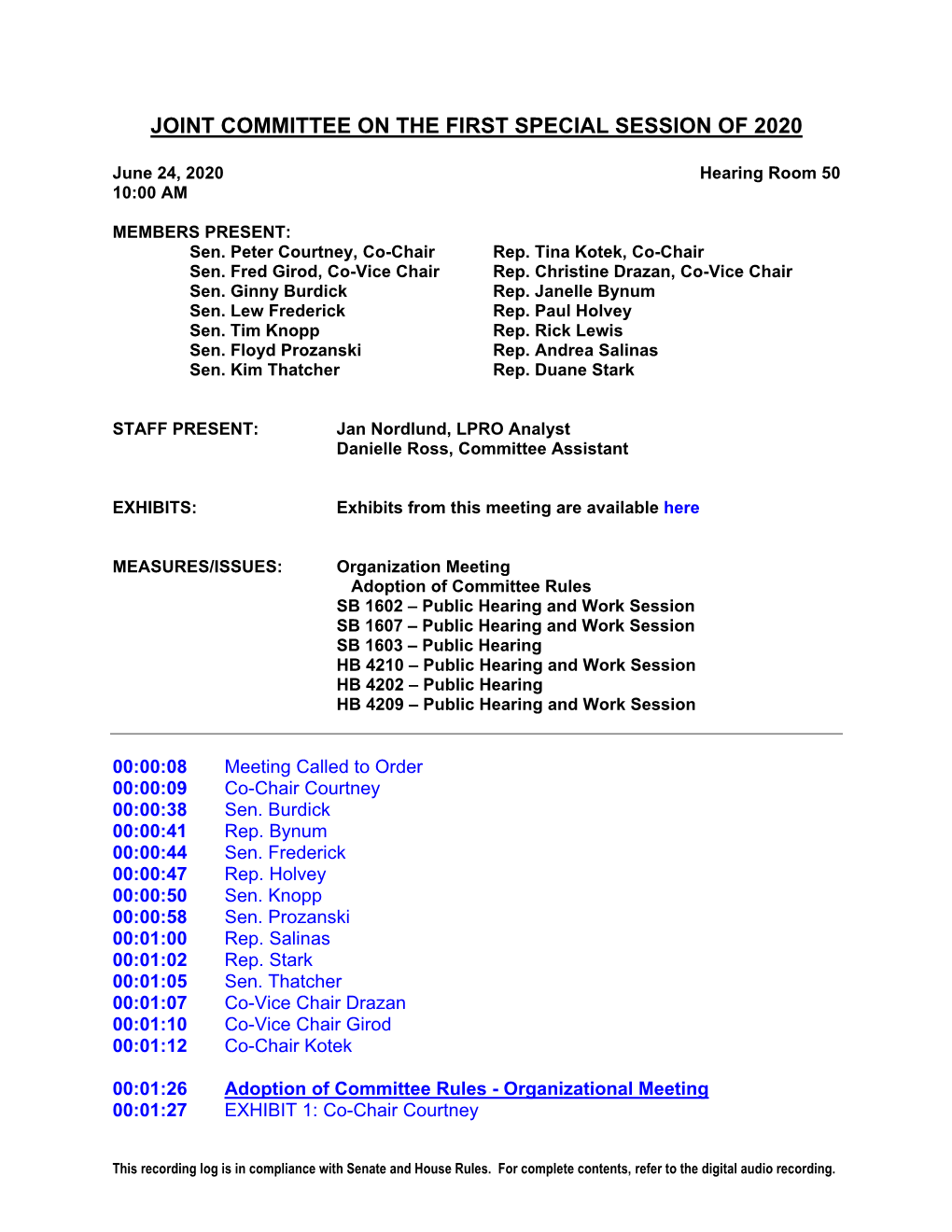 Joint Committee on the First Special Session of 2020