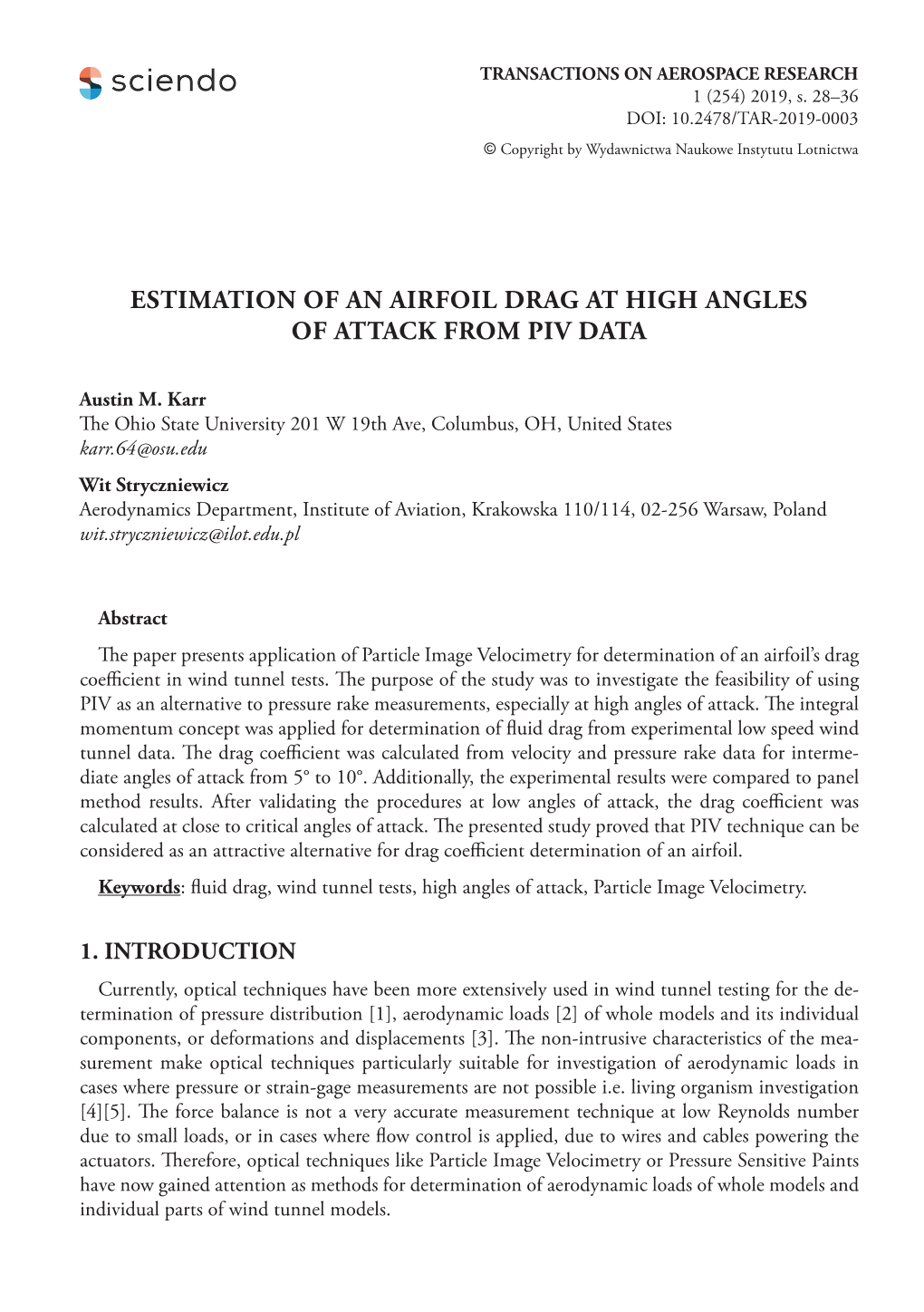 Estimation of an Airfoil Drag at High Angles of Attack from Piv Data
