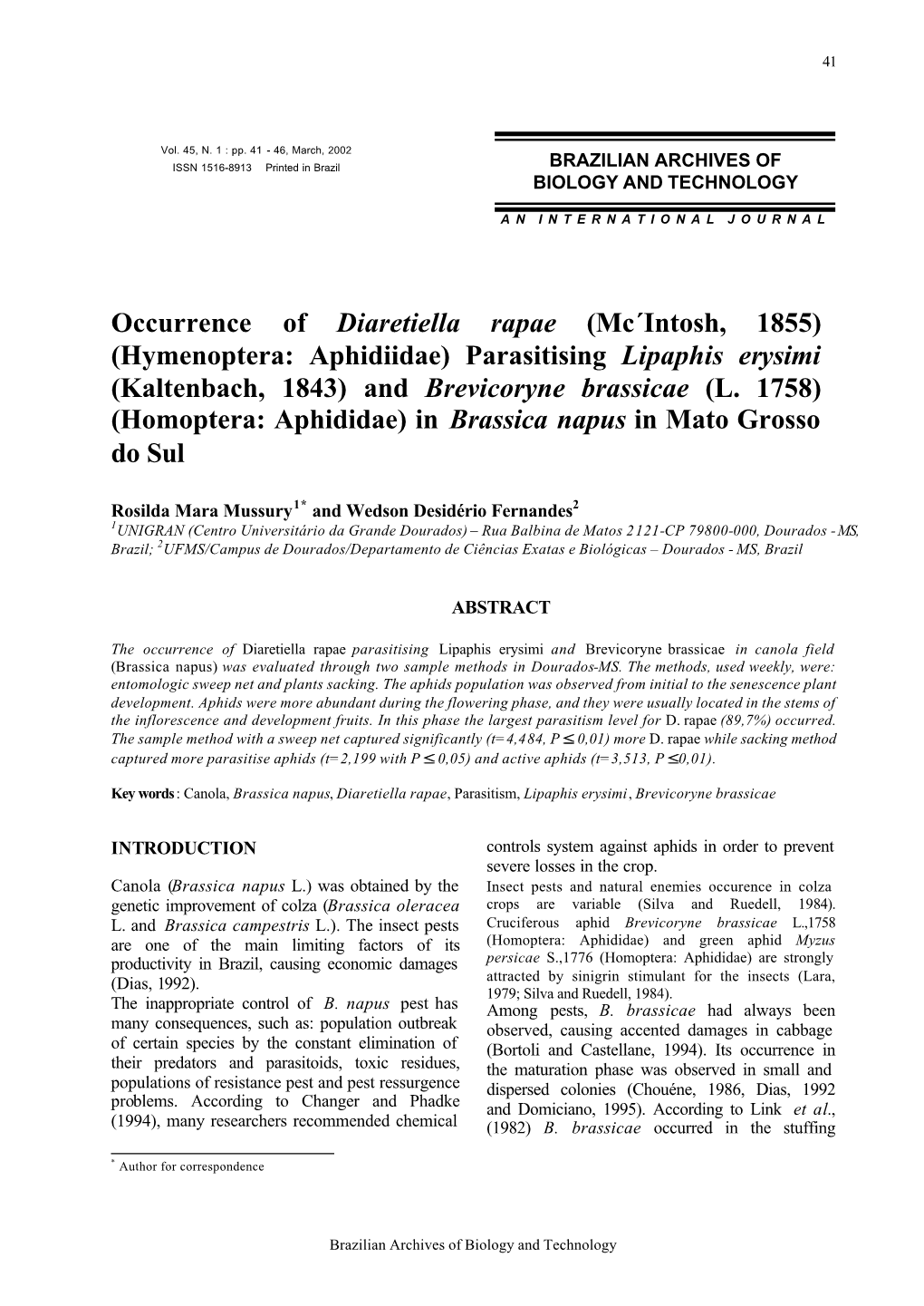 Occurrence of Diaretiella Rapae (Mcintosh, 1855)(Hymenoptera