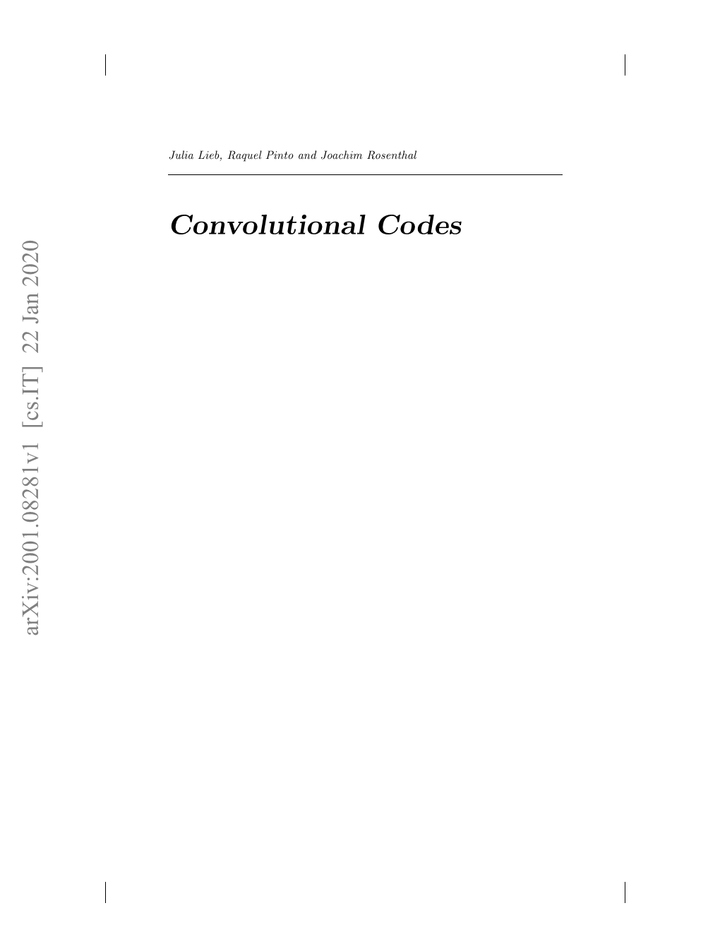 Arxiv:2001.08281V1 [Cs.IT] 22 Jan 2020 Ovltoa Codes Convolutional Rosenthal Joachim and Pinto Raquel Lieb, Julia