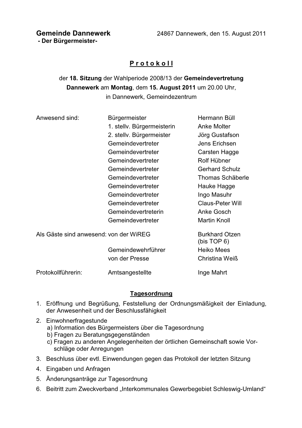 Gemeindevertretung 15.08.2011