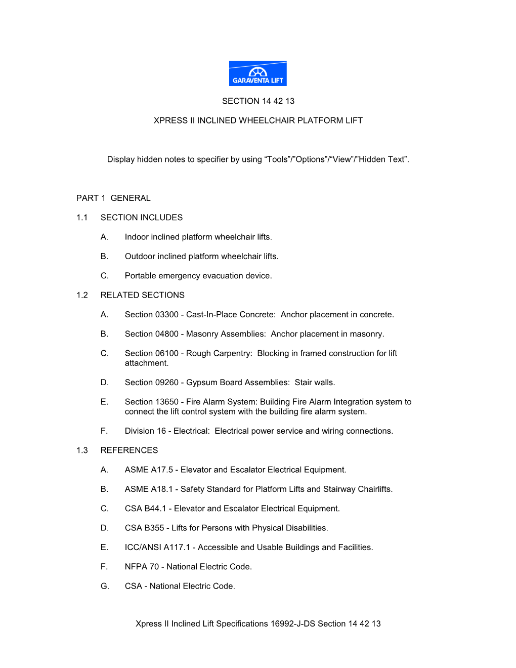 Garaventa Xpress II Design Specifications