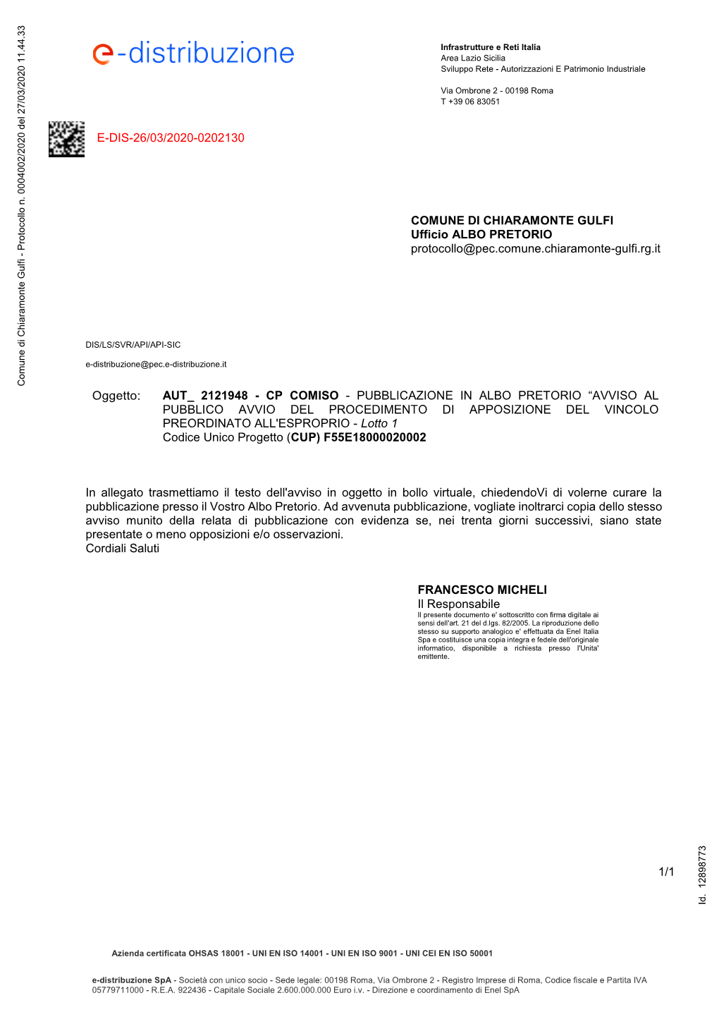 Lettera DISTRIBUZIONE