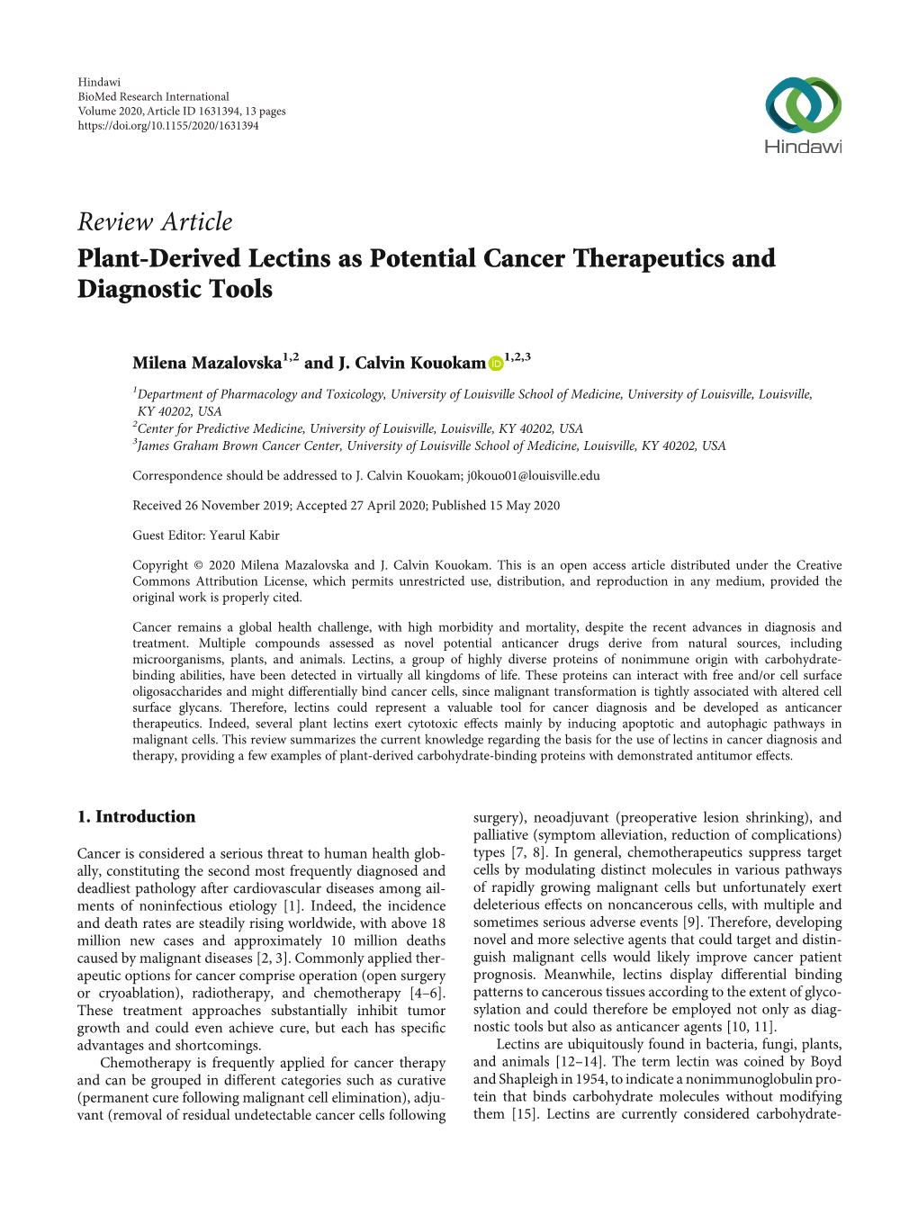 Plant-Derived Lectins As Potential Cancer Therapeutics and Diagnostic Tools