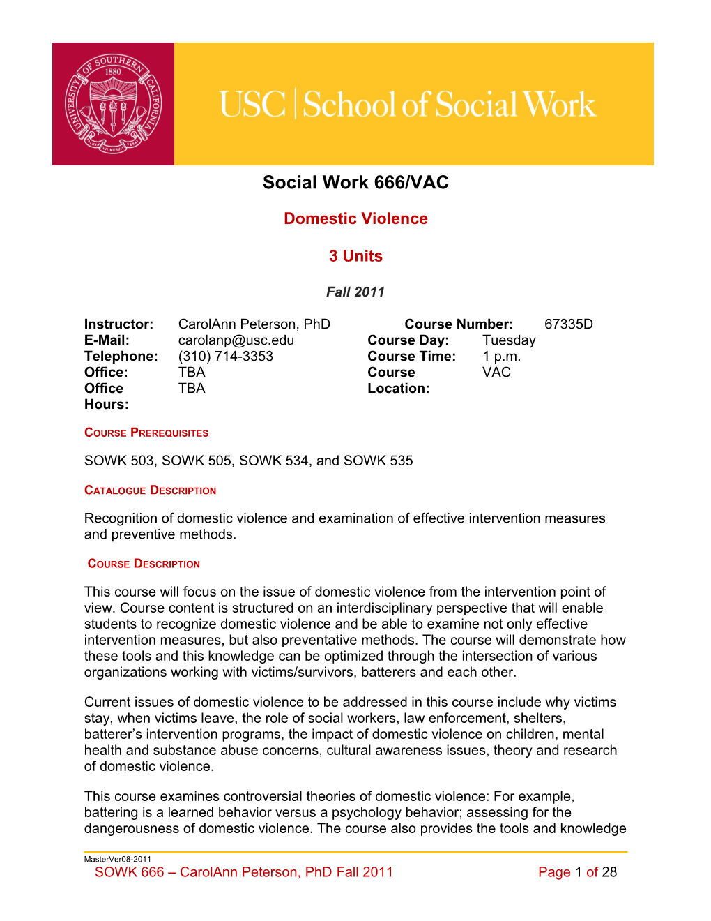 School of Social Work Syllabus Template Guide s20