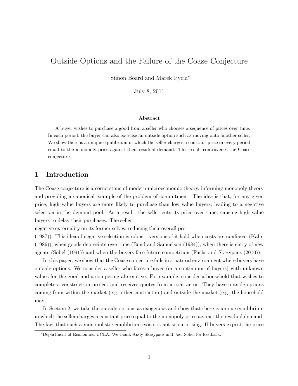 Outside Options and the Failure of the Coase Conjecture