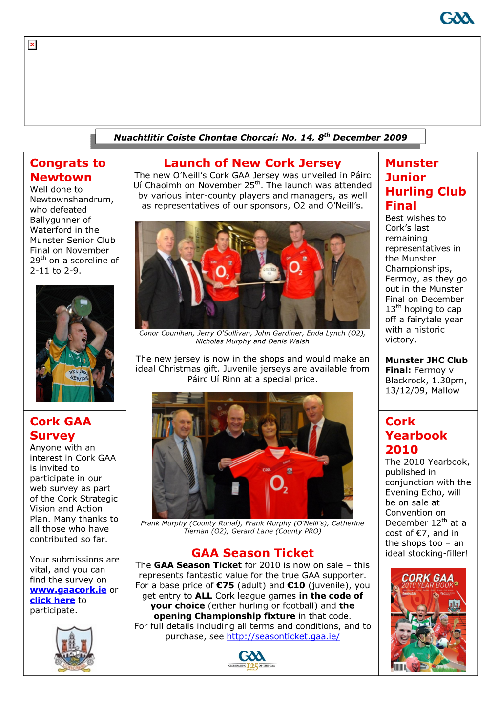 Launch of New Cork Jersey GAA Season Ticket Cork GAA Survey