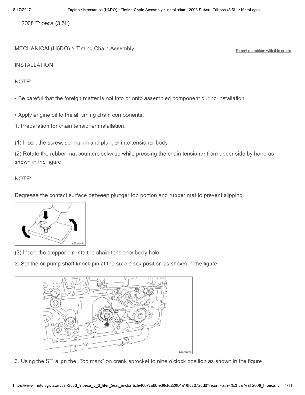 (3.6L) MECHANICAL(H6DO) &gt; Timing Chain Assembly INSTALLATION