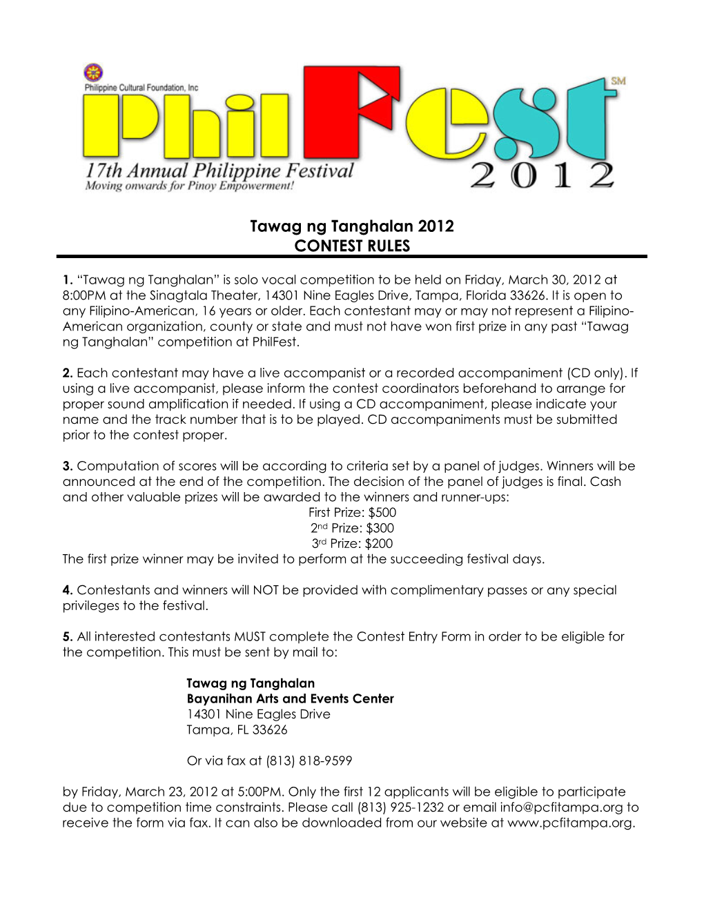 Tawag Ng Tanghalan 2012 CONTEST RULES