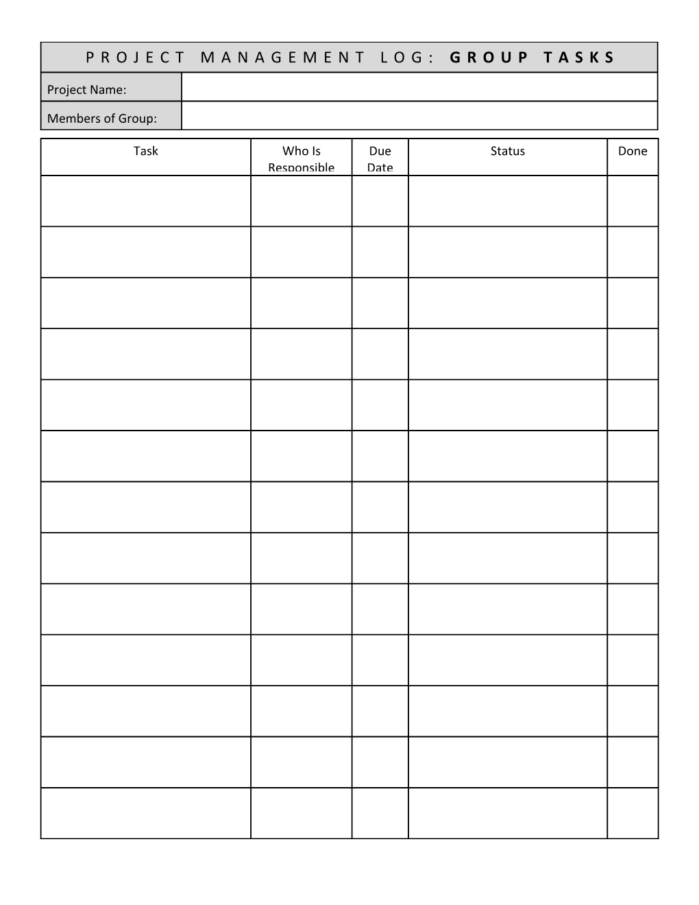 Project Management Log: Group Tasks