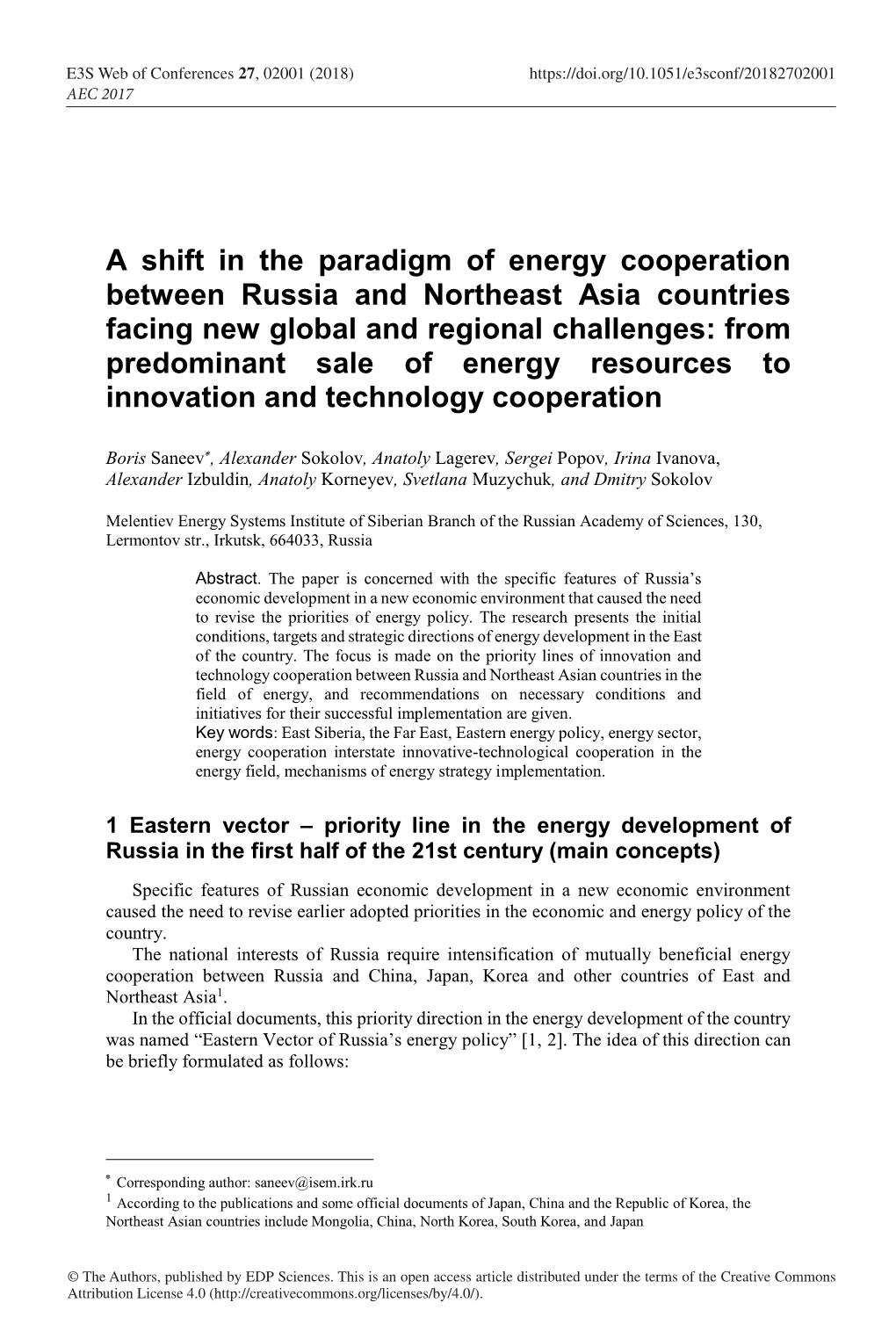 A Shift in the Paradigm of Energy Cooperation Between Russia And