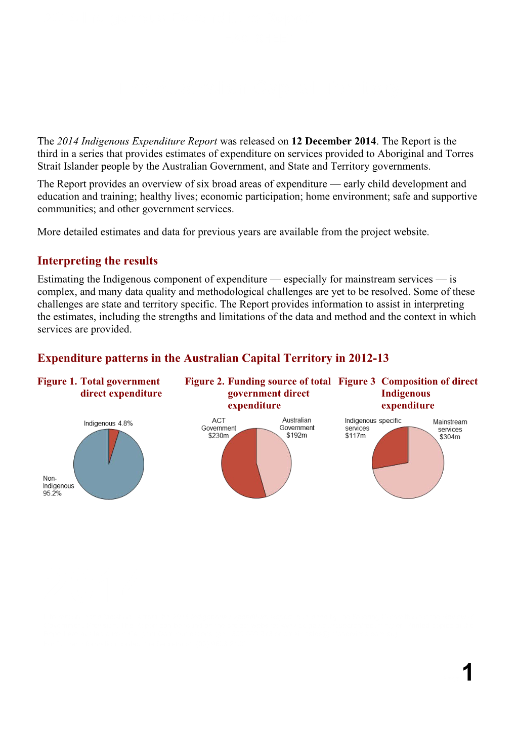 The 2014 Indigenous Expenditure Report Was Released on 12December 2014. the Report Is The