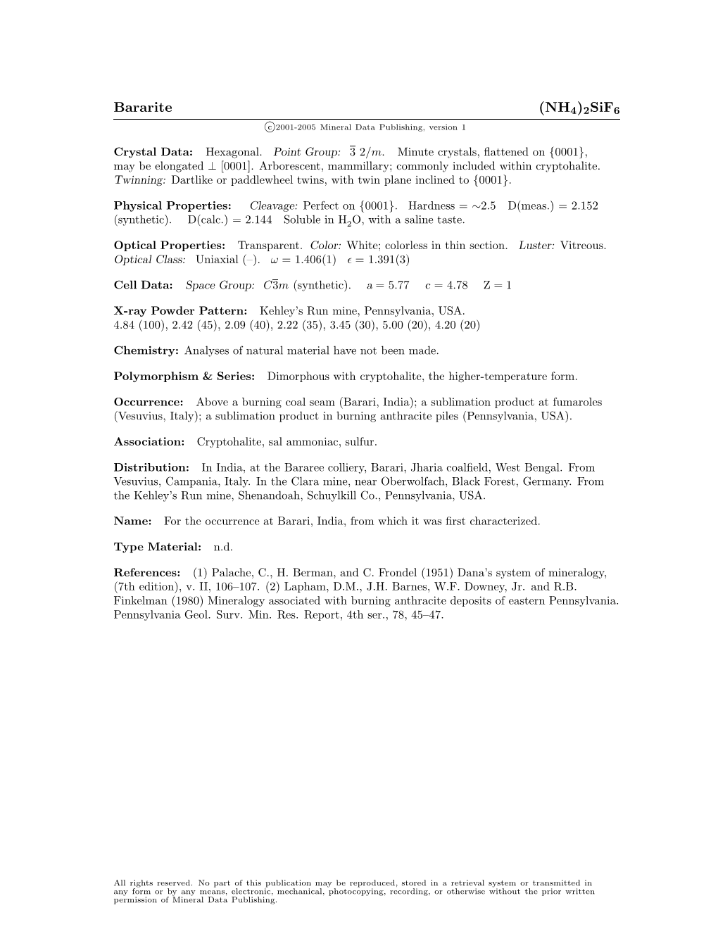 (NH4)2Sif6 C 2001-2005 Mineral Data Publishing, Version 1