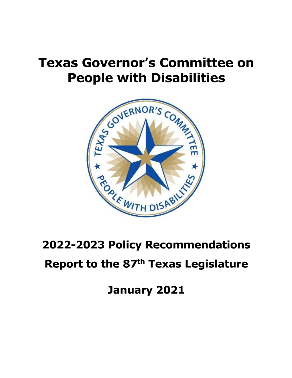 2022-2023 Policy Recommendations Report to the 87Th Texas Legislature