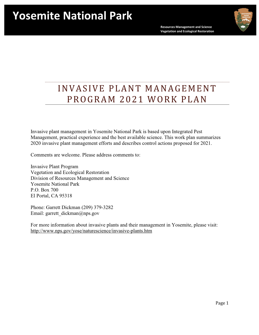 Invasive Plant Management Program 2021 Work Plan