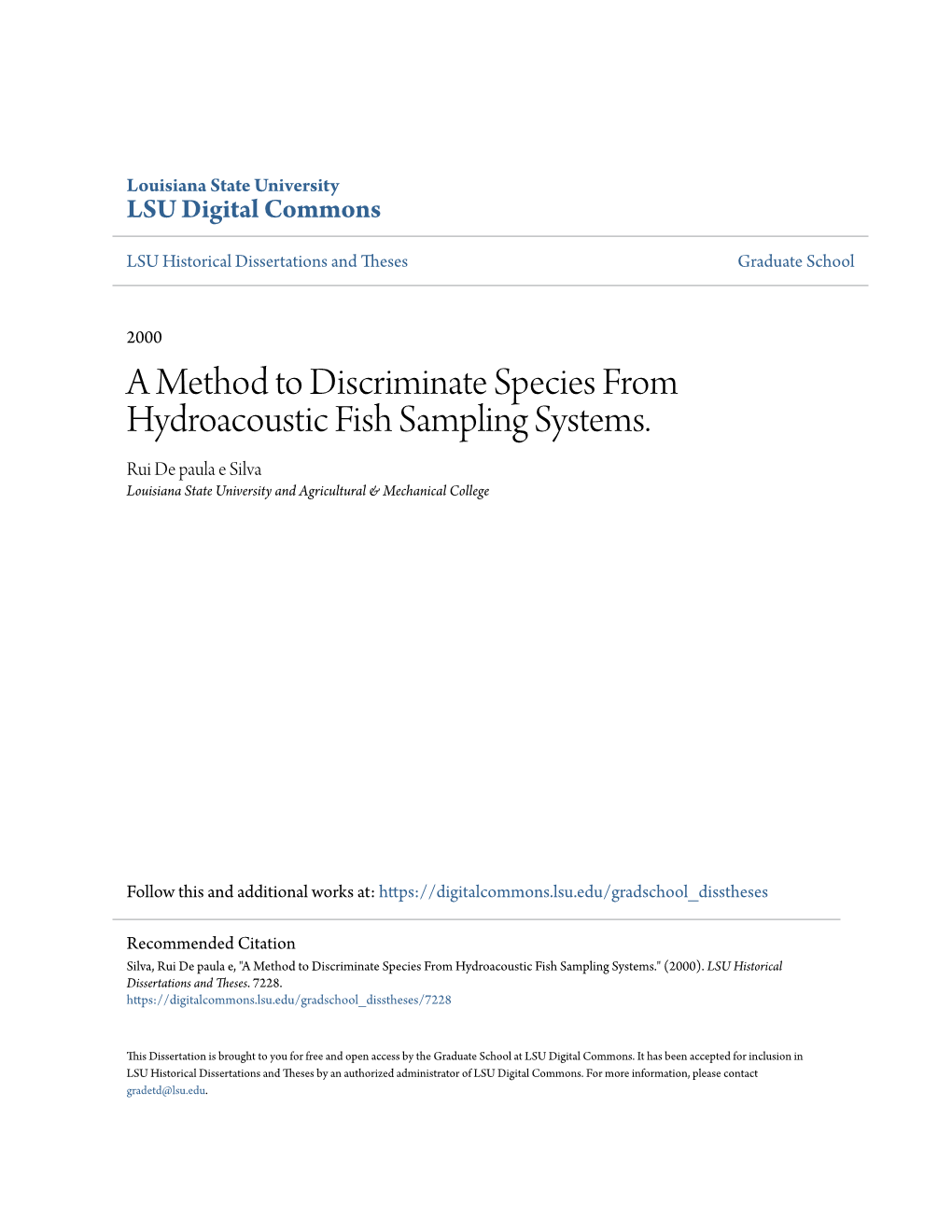 A Method to Discriminate Species from Hydroacoustic Fish Sampling Systems