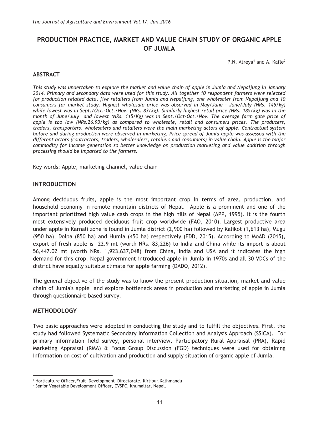 Production Practice, Market and Value Chain Study of Organic Apple of Jumla